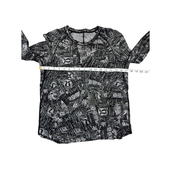 Lululemon Rise & Run Long Sleeve Black White Top Tear It Up Alpine Women Size 8 - Picture 5 of 6